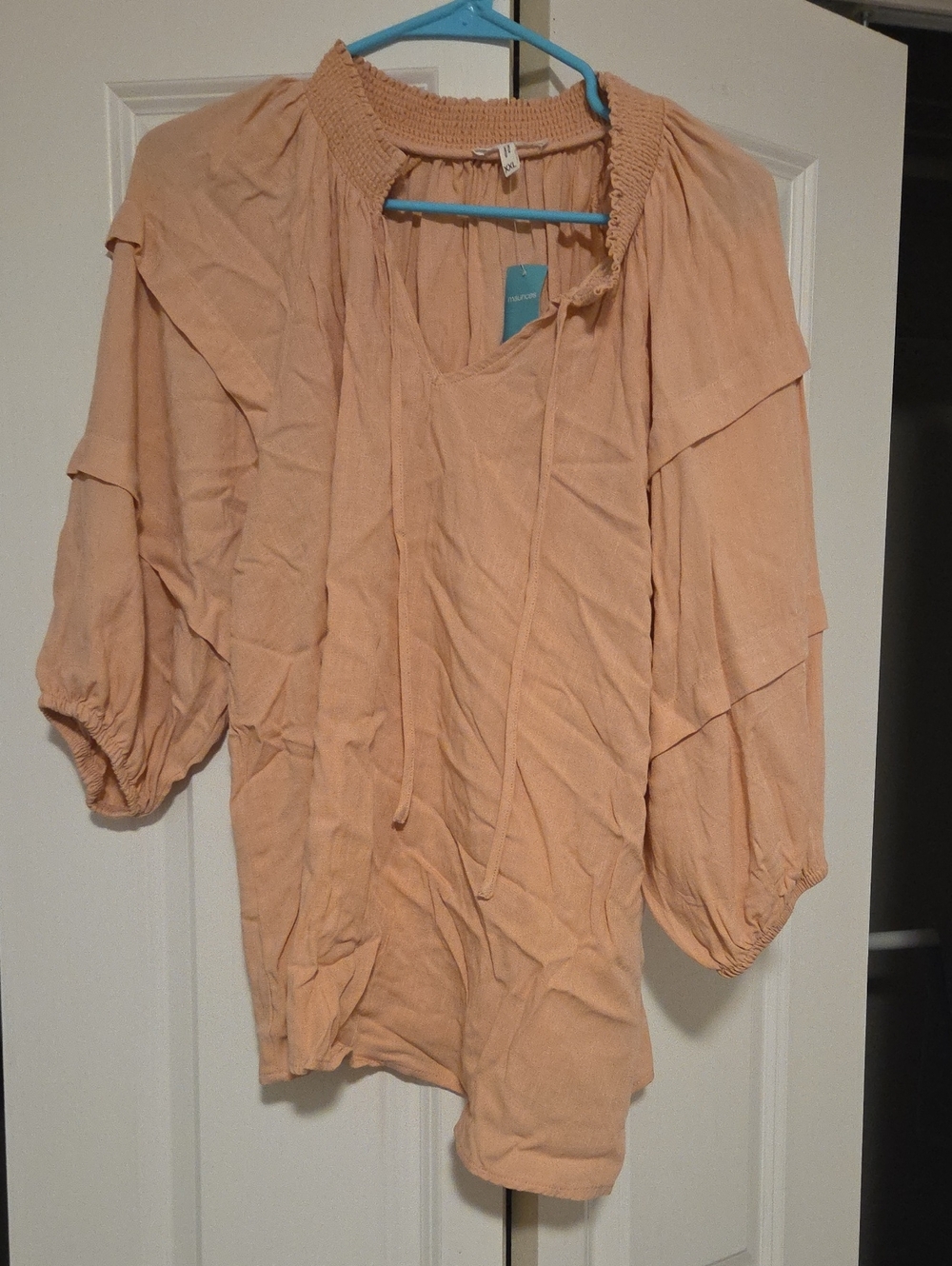 Maurices Peach Blouson Tunic with Smocked Neck